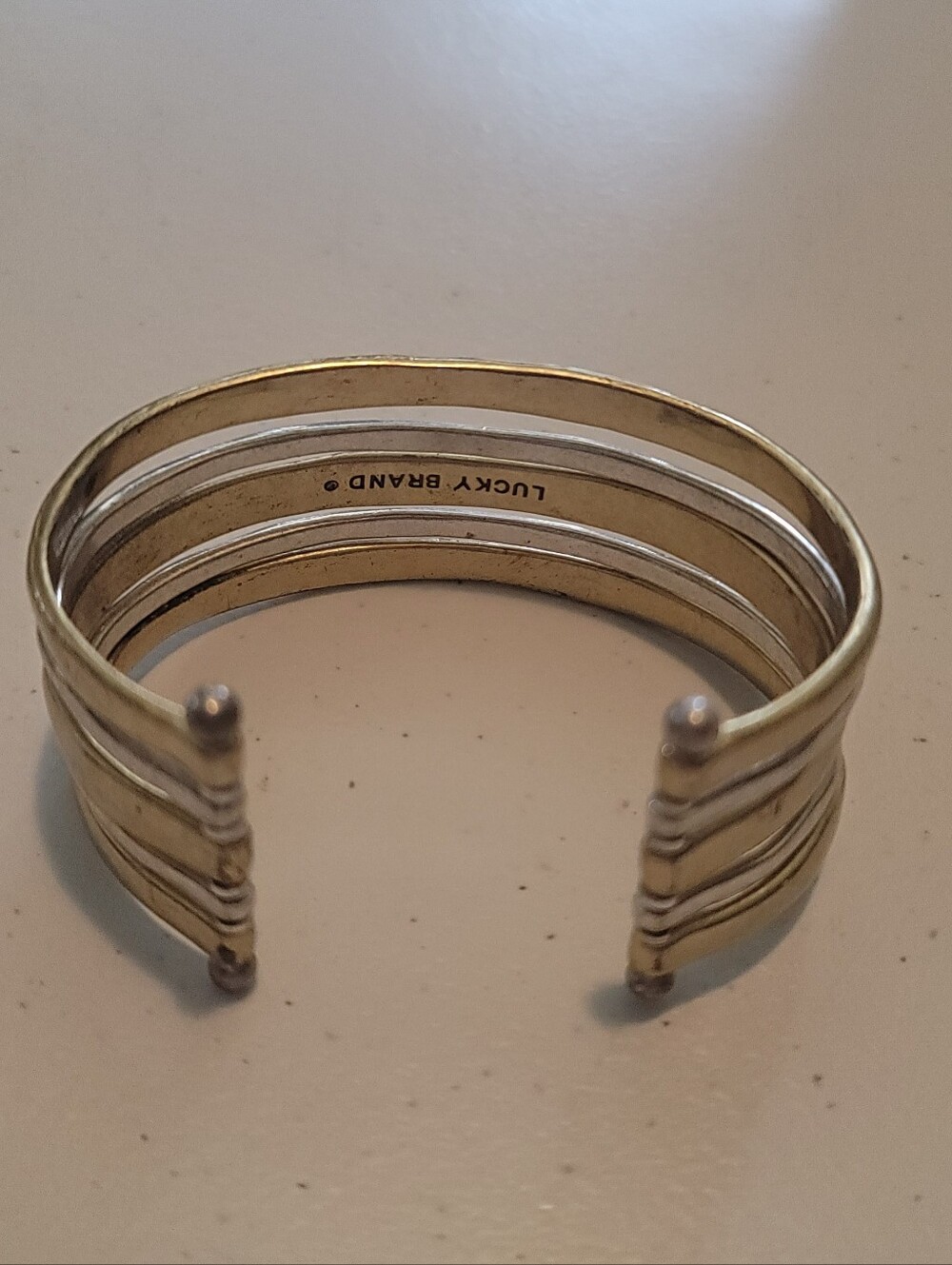 Vintage Lucky Brand Mixed Metal Multi Band Cuff Bracelet Gold SilverTone Retired